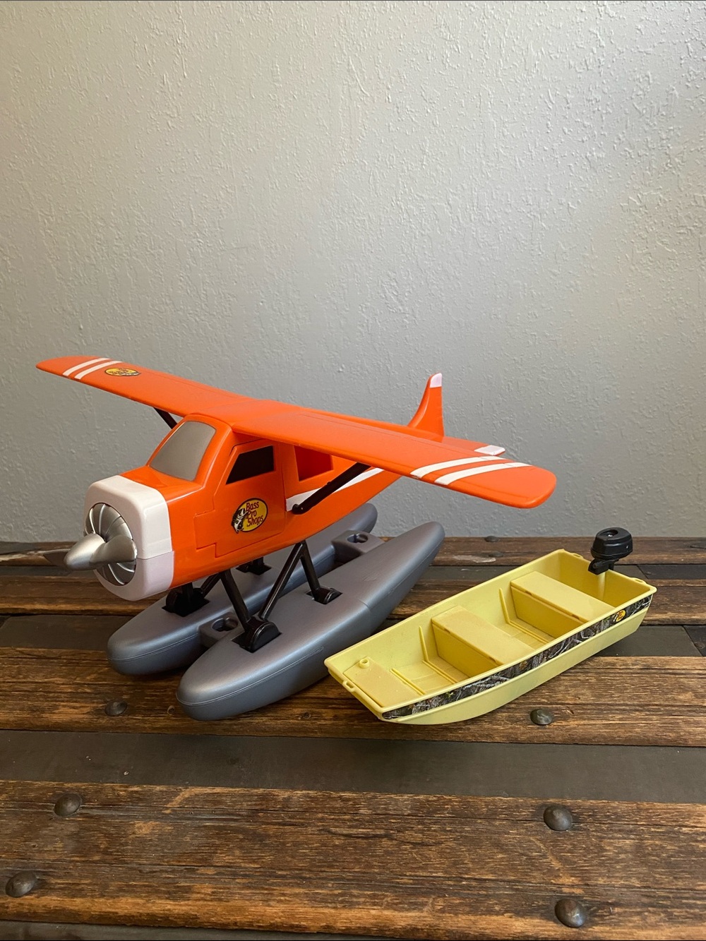 Orange Floatplane Toy with Yellow Row Boat - Kids Vehicles